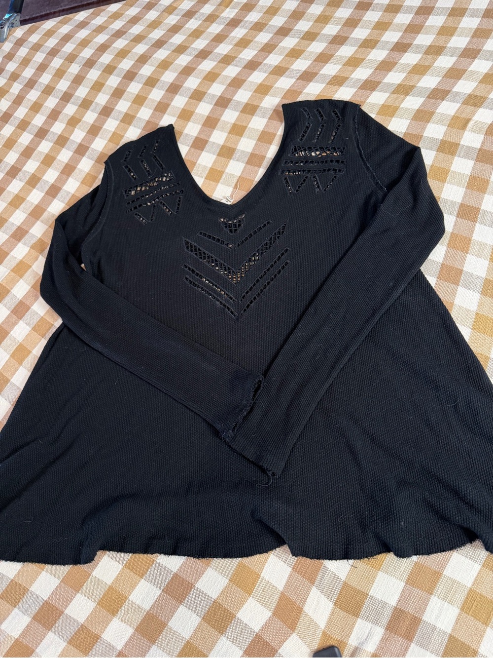 We The Free Free People Black Thermal Cutout Long Sleeve Top Size S